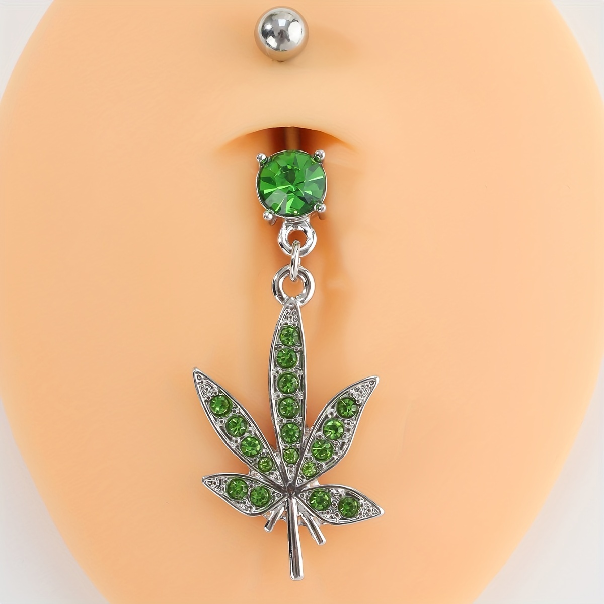 Green Rhinestone Bohemian Belly Button Ring